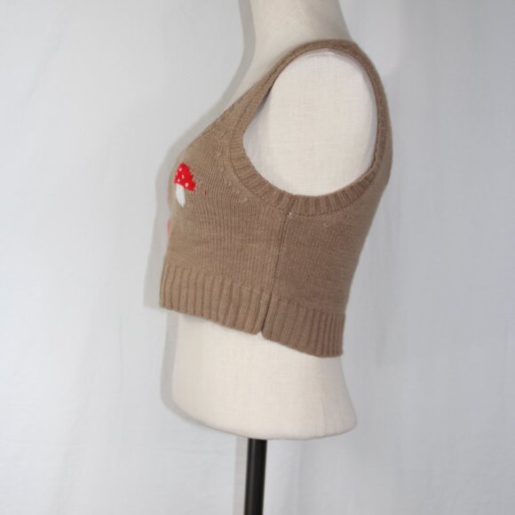 Hazel Moon Women's Cropped Sweater Vest Mushrooms Size M Boho Festival Layered - Picture 3 of 7